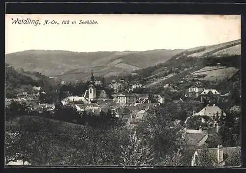 AK Weidling, Blick auf Ort und Kirche