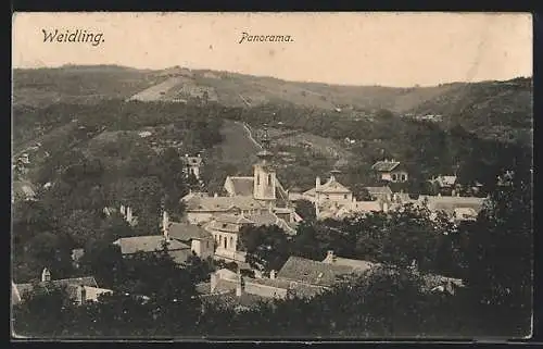AK Weidling, Panorama mit Kirche