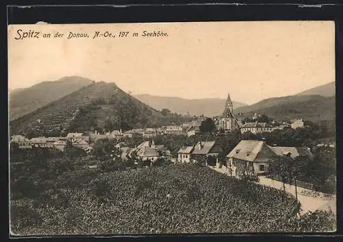 AK Spitz an der Donau, Gesamtansicht von einem Berg aus