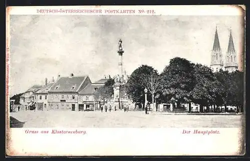 AK Klosterneuburg, Der Hauptplatz mit Denkmal
