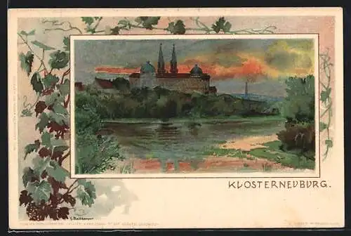 Lithographie Klosterneuburg, Stift im Abendrot