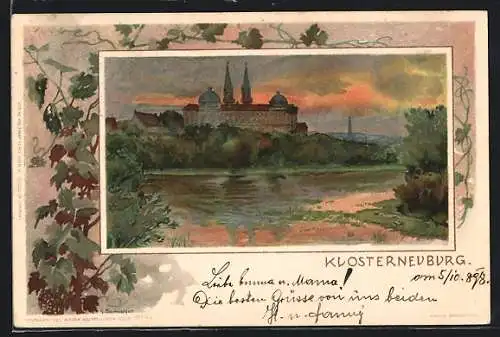 Lithographie Klosterneuburg, Stift im Abendrot