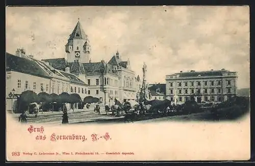 AK Korneuburg, Hauptplatz mit Denkmal