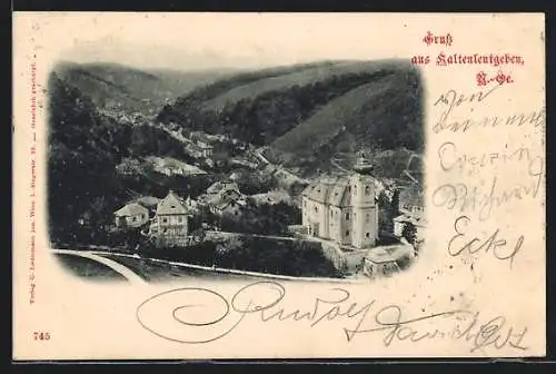 AK Kaltenleutgeben, Blick von einem Berg auf den Ort