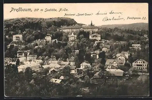 AK Pressbaum, Ortsansicht mit Pensionat Sacrè Coeur
