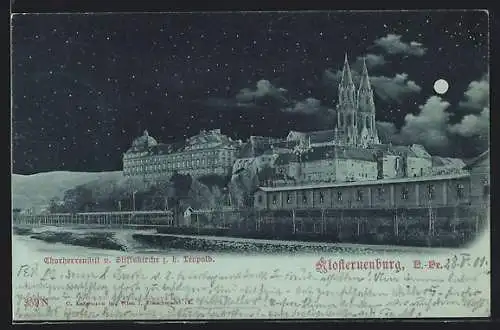 Mondschein-AK Klosterneuburg, Chorherrenstift und Stiftskirche z. h. Leopold