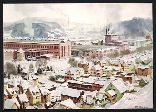 Künstler-AK Heidenheim /Brenz, Südteil des Werkes J.M. Voith GmbH