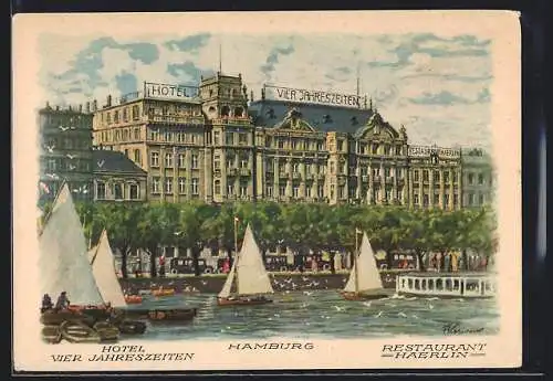 Künstler-AK Hamburg-Neustadt, Hotel Vier Jahreszeiten und Restaurant Haerlin