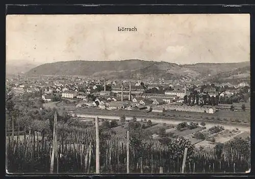 AK Lörrach, Totalansicht von einem Berg aus