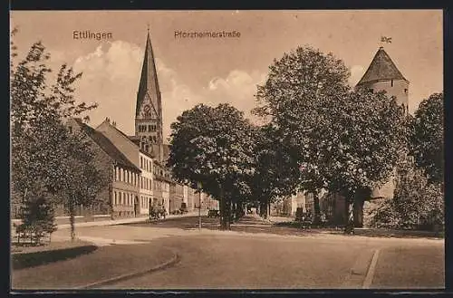 AK Ettlingen, Blick in die Pforzheimerstrasse