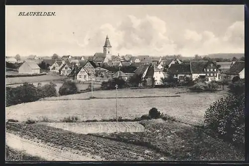 AK Blaufelden, Ortsansicht vom Berg aus gesehen
