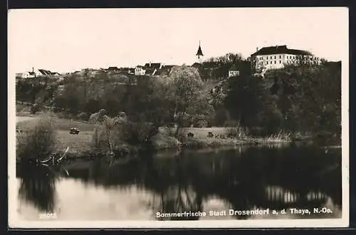 AK Drosendorf a. d. Thaya, Blick über den Fluss zur Ortschaft