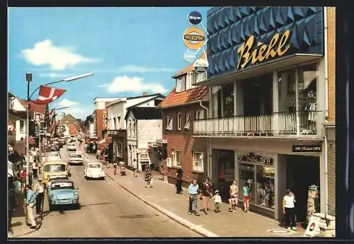 AK Büsum, Blick in die Alleestrasse mit Ladengeschäften