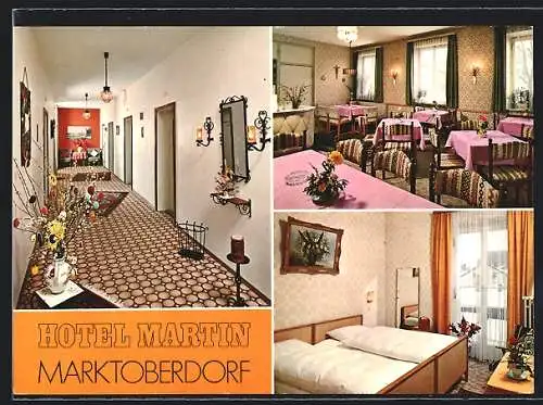 AK Marktoberdorf, Hotel Martin in drei Innenansichten