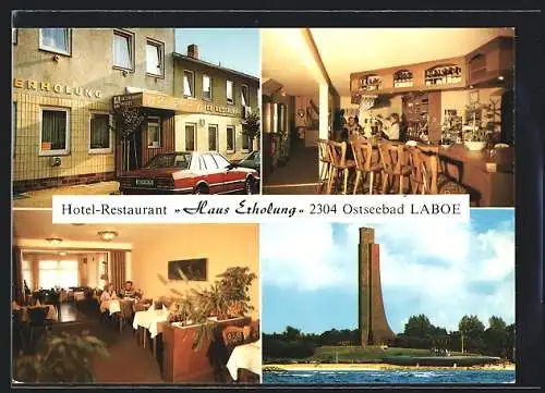 AK Laboe /Ostsee, Marine-Ehrenmal und drei Ansichten vom Hotel-Restaurant Haus Erholung