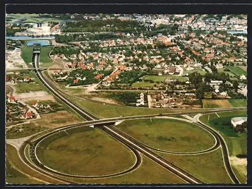 AK Rendsburg, Tunnelanfahrt von Süden vom Flugzeug aus