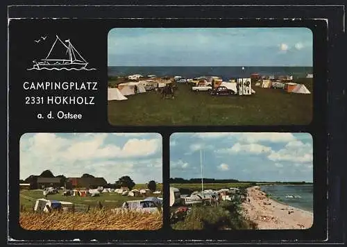 AK Hökholz a. d. Ostsee, Drei Ansichten vom Campingplatz