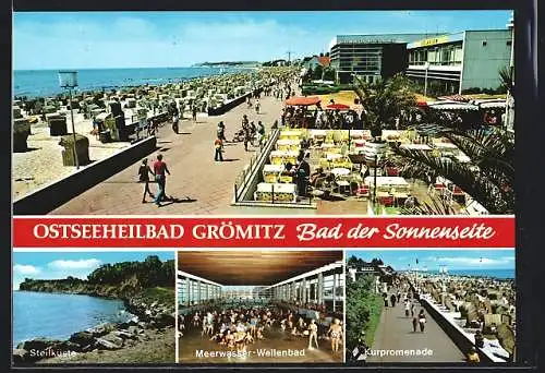 AK Grömitz /Ostseeheilbad, Steilküste, Meerwasser-Wellenbad, Kurpromenade