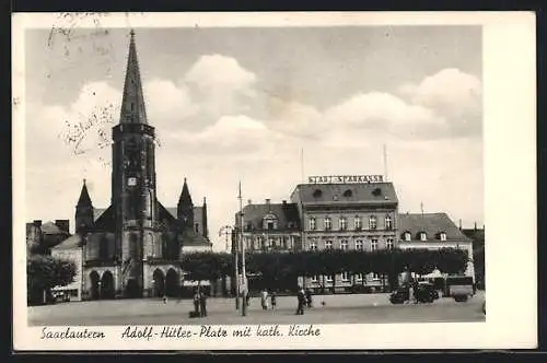 AK Saarlautern, Platz mit kath. Kirche