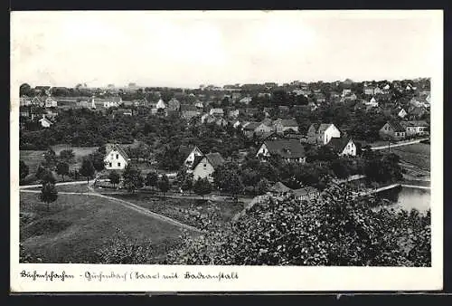 AK Buchenschachen-Güchenbach (Saar), Totalansicht mit Badeanstalt