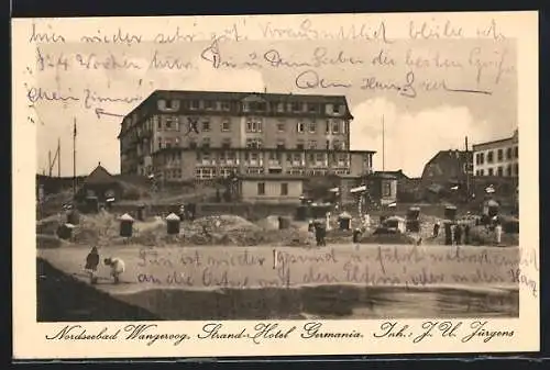 AK Wangerooge, Hotel Germania, Inh. J. U. Jürgens, Strandpartie