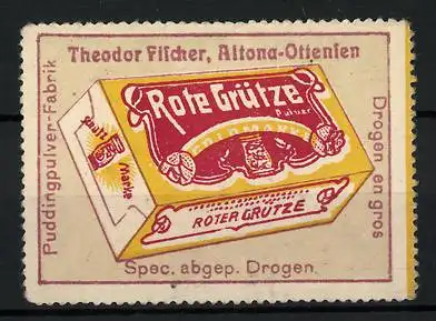 Reklamemarke Rote Grütze, Puddingpulver-Fabrik Theodor Fischer, Altona-Ottensen, Schachtel