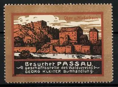 Reklamemarke Passau, Ober- und Niederhaus, Buchhandel Georg Kleiter