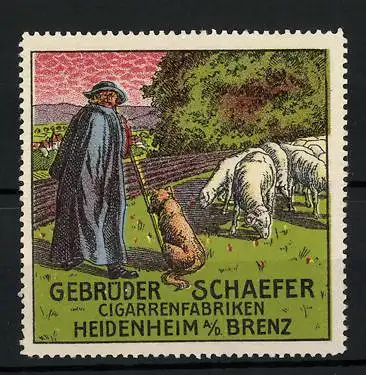 Reklamemarke Cigarrenfabriken Gebrüder Schaefer, Heidenheim / Brenz, Schäfer auf der Weide