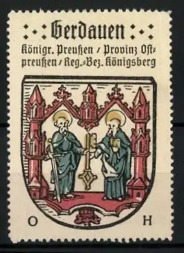 Reklamemarke Gerdauen, Königr. Preussen, Provinz Ostpreussen, Reg.-Bez. Königsberg, Wappen