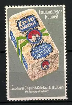 Reklamemarke Zivio Waffeln, Landshuter Bisquit- und Keksfabrik H. I. Klein, Schachtel