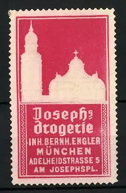 Präge-Reklamemarke Joseph's Drogerie, Inh. Bernh. Engler, Adelheidstrasse 5, München