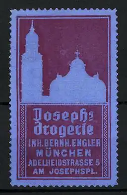 Präge-Reklamemarke Joseph's Drogerie, Inh. Bernh. Engler, Adelheidstrasse 5, München