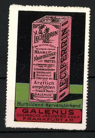 Reklamemarke Leciferrin - Nährkräftigungsmittel, Blutbildend und Nervenstärkend, Chemische Industrie Galenus GmbH