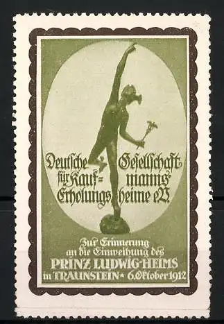 Reklamemarke Deutsche Gesellschaft für Kaufmanns-Erholungsheime, Prinz Ludwig-Heim in Traunstein, Hermes-Statue