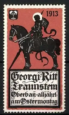 Reklamemarke Traunstein, Georgi's Ritt, alljährl. am Ostermontag, Ritter auf seinem Pferd