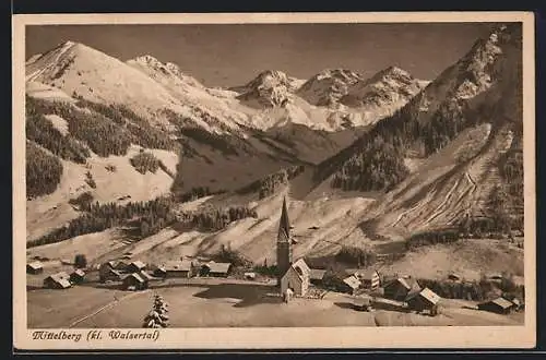 AK Mittelberg / Kl. Walsertal, Panorama mit Kirche im Winter