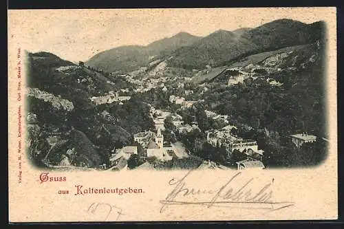 AK Kaltenleutgeben, Panorama mit Ortschaft und Berglandschaft