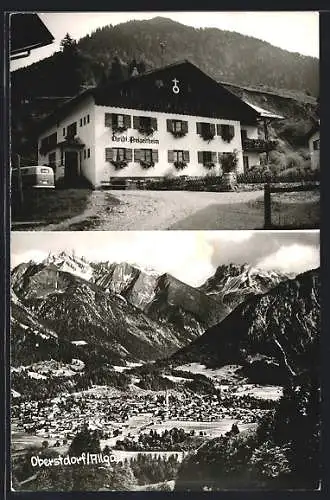 AK Oberstdorf / Allgäu, Christliches Freizeitheim, Panorama vom Berg aus