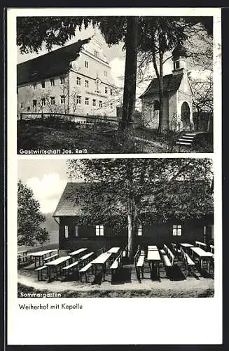 AK Augsburg, Gastwirtschaft Jos. Reiss, Sommergarten, Weiherhof mit Kapelle