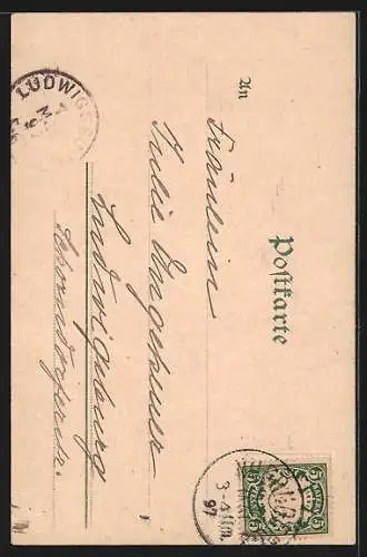 Lithographie Nürnberg, Ortspartie mit Schloss