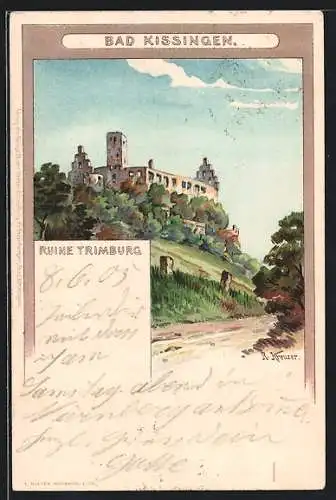 Lithographie Bad Kissingen, Ruine Trimburg