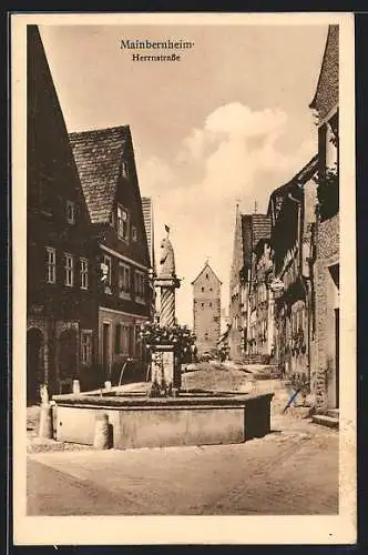 AK Mainbernheim, Herrnstasse mit Brunnen