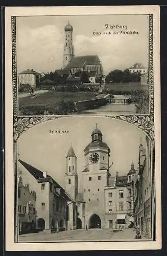 AK Vilsbiburg, Blick nach der Pfarrkirche, Spitalkirche