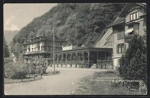 AK Alpnachstad, Hotel Pilatus u. Pilatusbahnhof