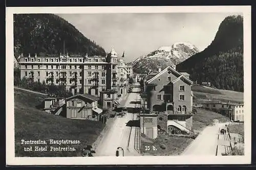 AK Pontresina, Hauptstrasse mit Hotel Pontresina