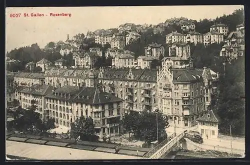 AK St. Gallen-Rosenberg, Ortsansicht mit Strassenbahn