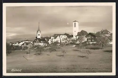 AK Hochdorf, Ortsansicht mit Kirchen