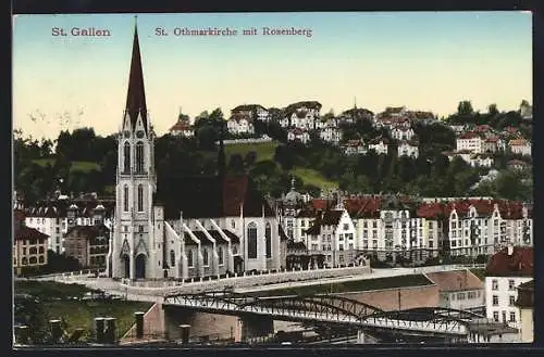 AK St. Gallen, St. Othmarkirche mit Rosenberg