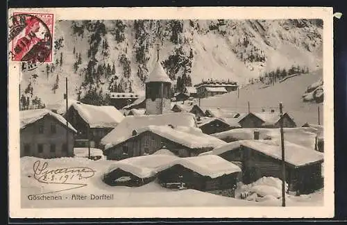 AK Göschenen, Der alte Dorfteil im Schnee