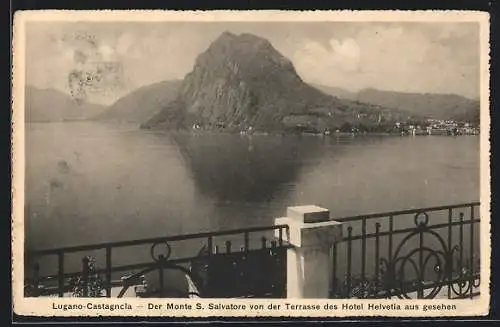 AK Lugano-Castagnola, Der Monte S. Salvatore von der Terrasse des Hotel Helvetia aus gesehen